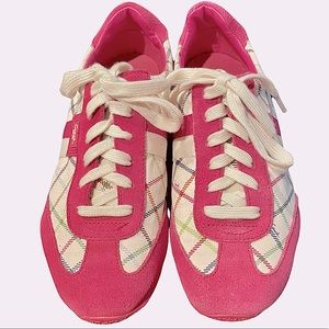 Coach Kingsley Multicolor Pink lace, stripe suede sneakers. Size 7.5